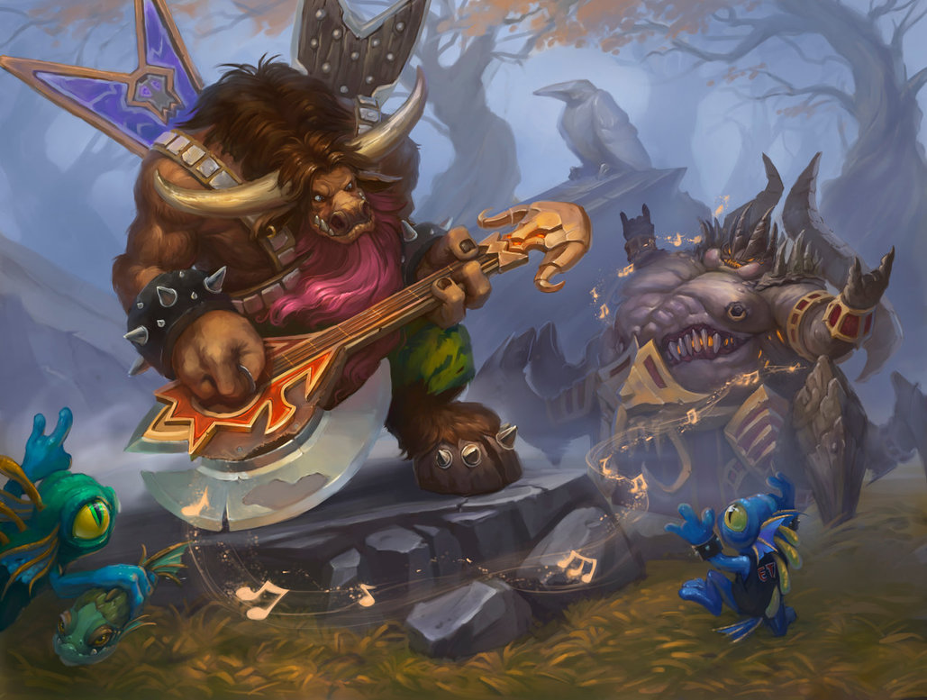 Фото Мужчина таурен играет на гитаре для мурлоков / арт на игру World of Warcraft, by lowly-owly