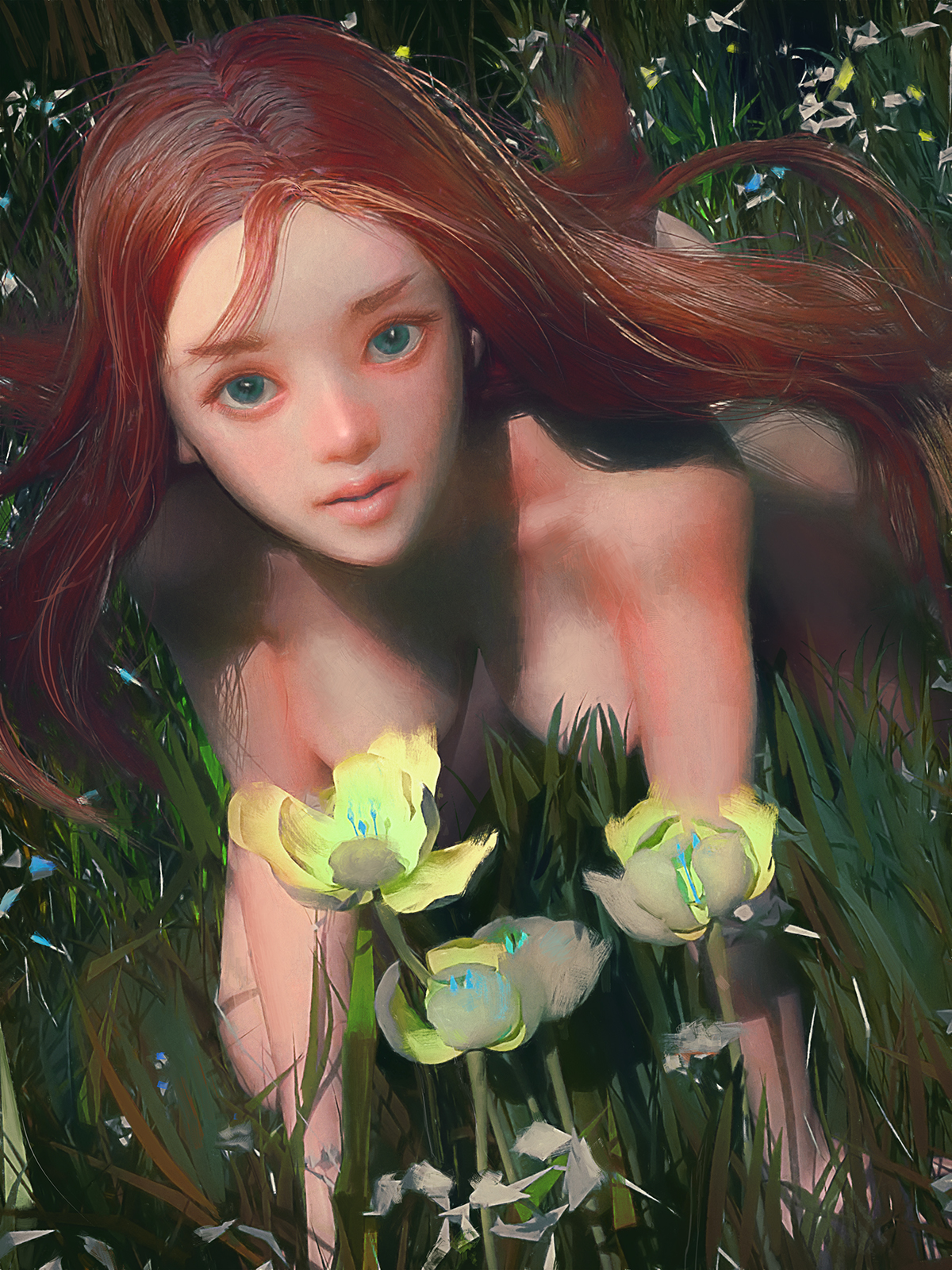 Фото Девушка с рыжими волосами с цветами, by cursedapple