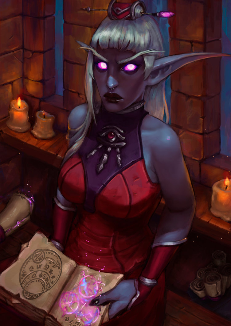 Фото Ночная эльфийка с магической книгой / арт на игру World of Warcraft, by Lucia-massucco