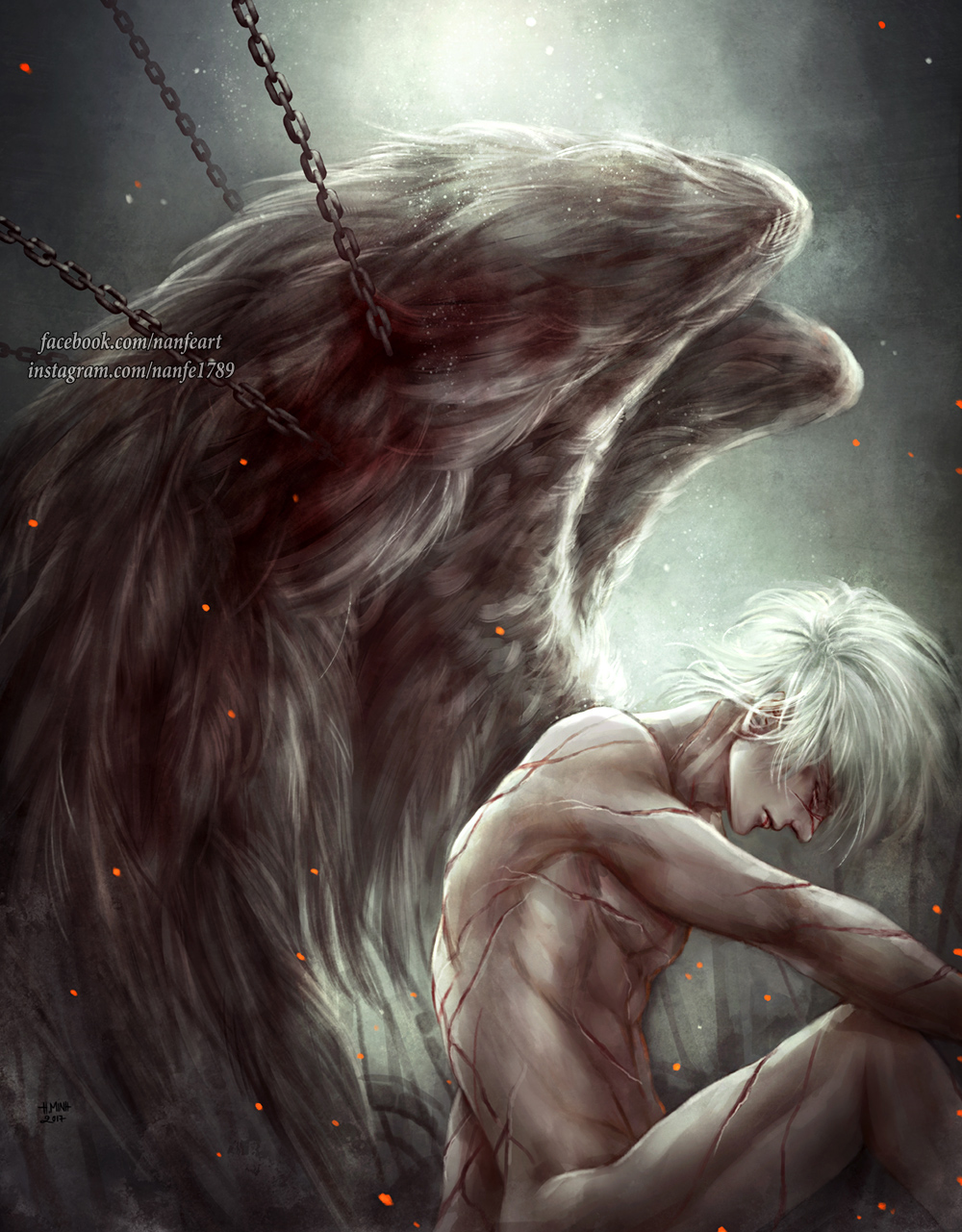 Фото Белокурый ангел, тело которого покрывают шрамы, прикован цепями, by NanFe