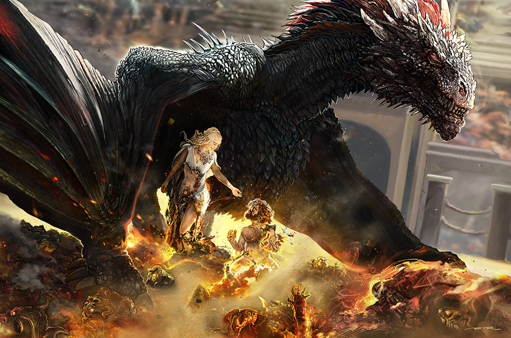 Фото Daenerys Targaryen / Дейенерис Таргариен и Tyrion Lannister / Тирион Ланнистер под крылом дракона, Game of Thrones / Игра престолов