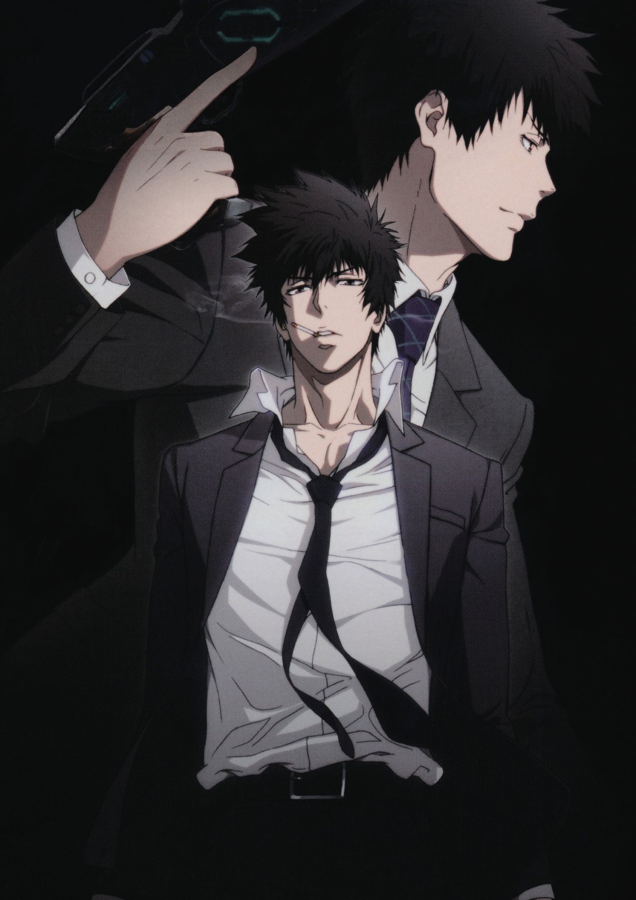 Фото Shinya Kougami / Шинья Когами с пистолетом и сигаретой из аниме  Psycho-Pass / Психо-паспорт, art by Kyoji Asano