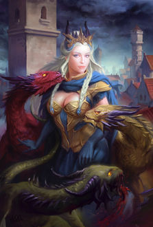 Фото Дейенерис Таргариен / Daenerys Targaryen персонаж сериала Игра престолов / Game of Throne в окружении драконов, by Raluca Marinescu