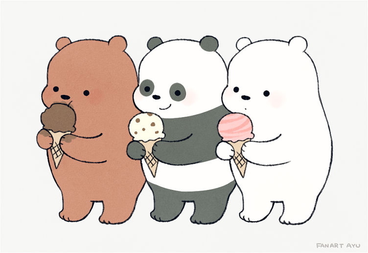 Фото Гриз / Grizz, Панда / Pan-man и Белый / Ice Bear из мультфильма We Bare Bears / Вся правда о медведях едят мороженку, by a y u