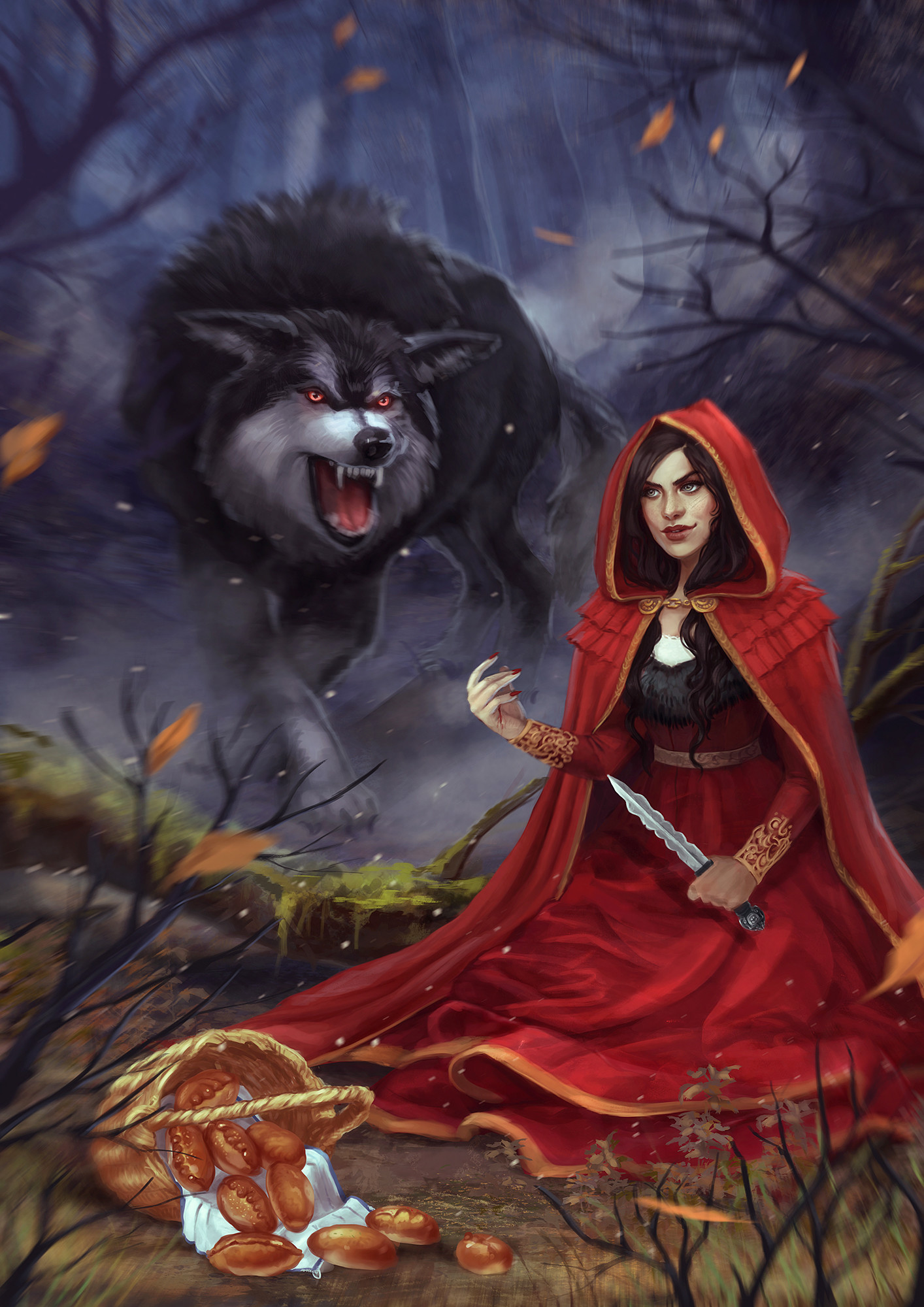 Фото Красная шапочка с ножом в руке и злобный волк, by VeraVoyna