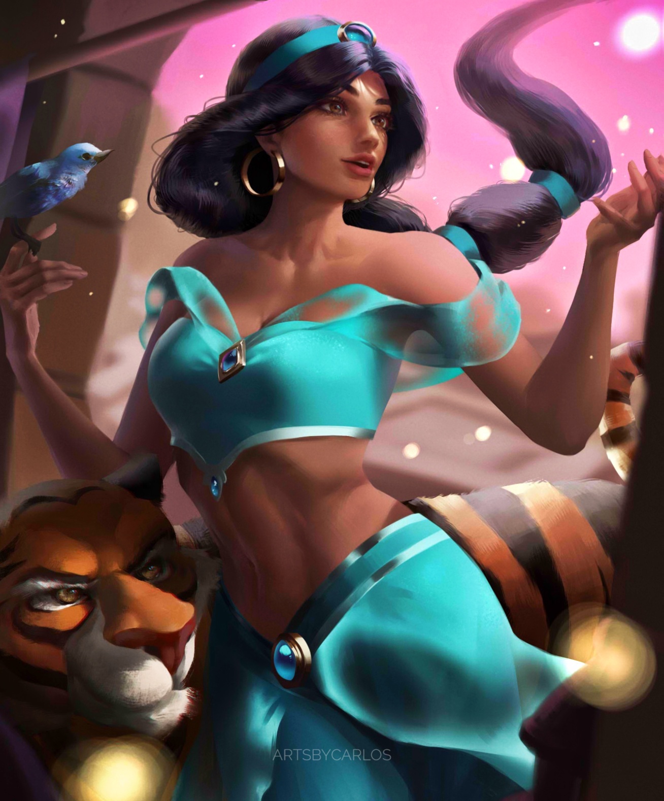 Фото Princess Jasmine and Rajah / Принцесса Жасмин и Раджа из мультфильма Алладин / Aladdin, by artsbycarlos