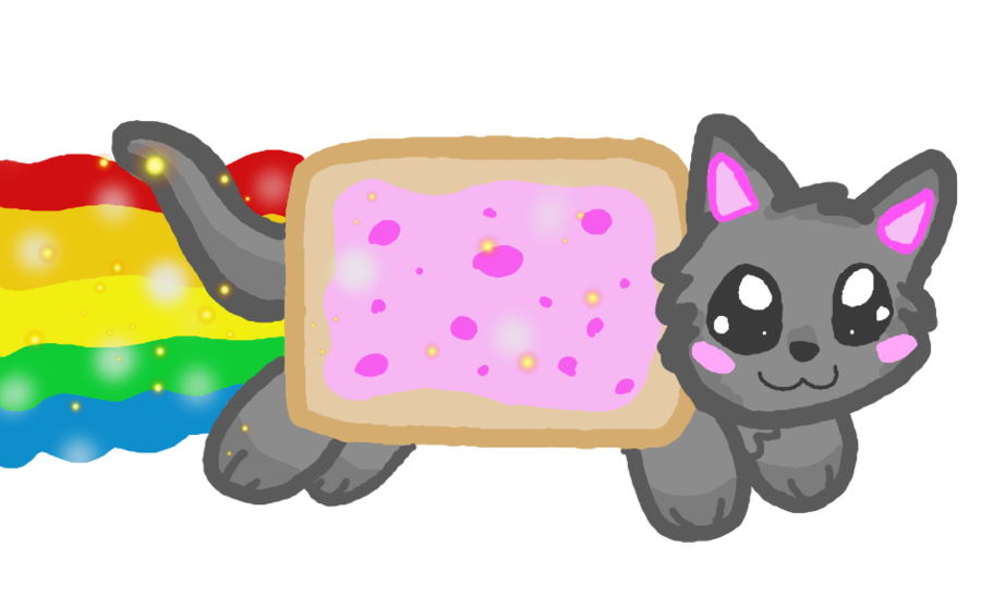 Фото Кавайный котик на фоне радуги в стиле «Nyan Cat»
