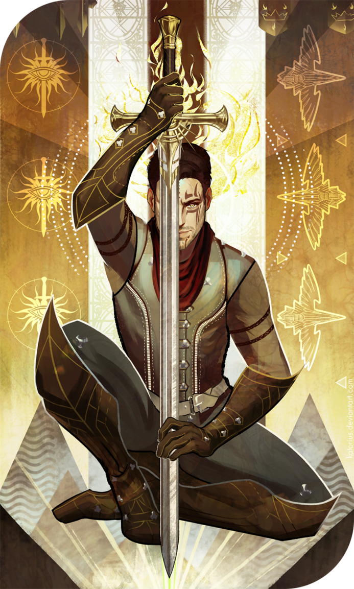 Фото Мужчина в доспехах с мечем в руках / арт на игру Dragon Age, by katorius