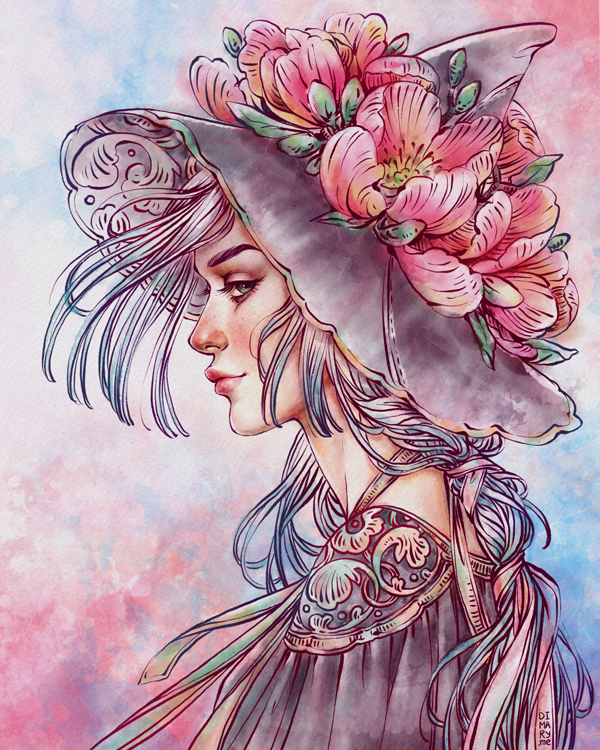 Фото Девушка в шляпе с цветами, by Dimary