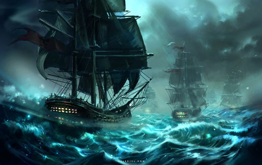 Картина корабль на волнах