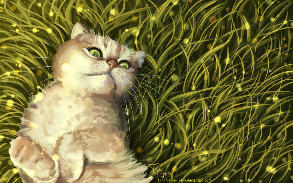 Фото Кошка лежит в траве, by 1-N-F-1-N-1-T-Y