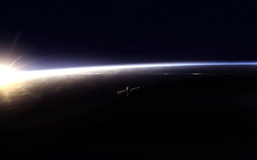 Фото Спутник в космосе, виден восход солнца (© chucha), добавлено: 24.01.2018 00:13