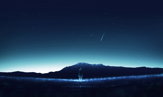 Фото Девушка смотрит на падающую звезду, стоя в траве (© chucha), добавлено: 24.01.2018 00:16