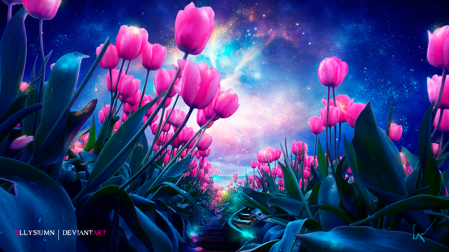 Фото Тюльпаны под ночным звездным небом, by Ellysiumn