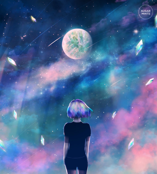 Фото Девочка стоит на фоне планеты, by sugarmints