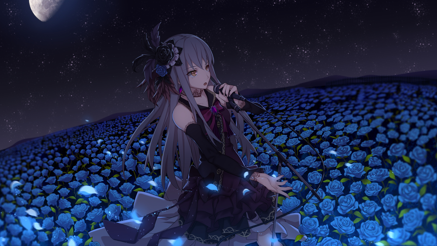 Фото Персонаж Minato Yukina / Минато Юкина на поле с голубыми розами