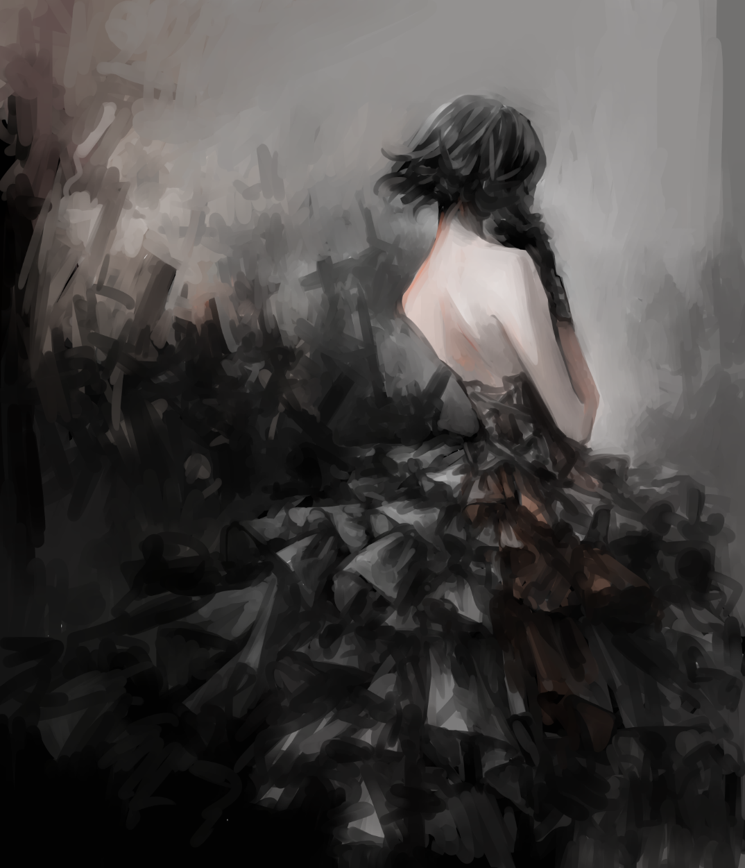 Девушка в черном платье арт
