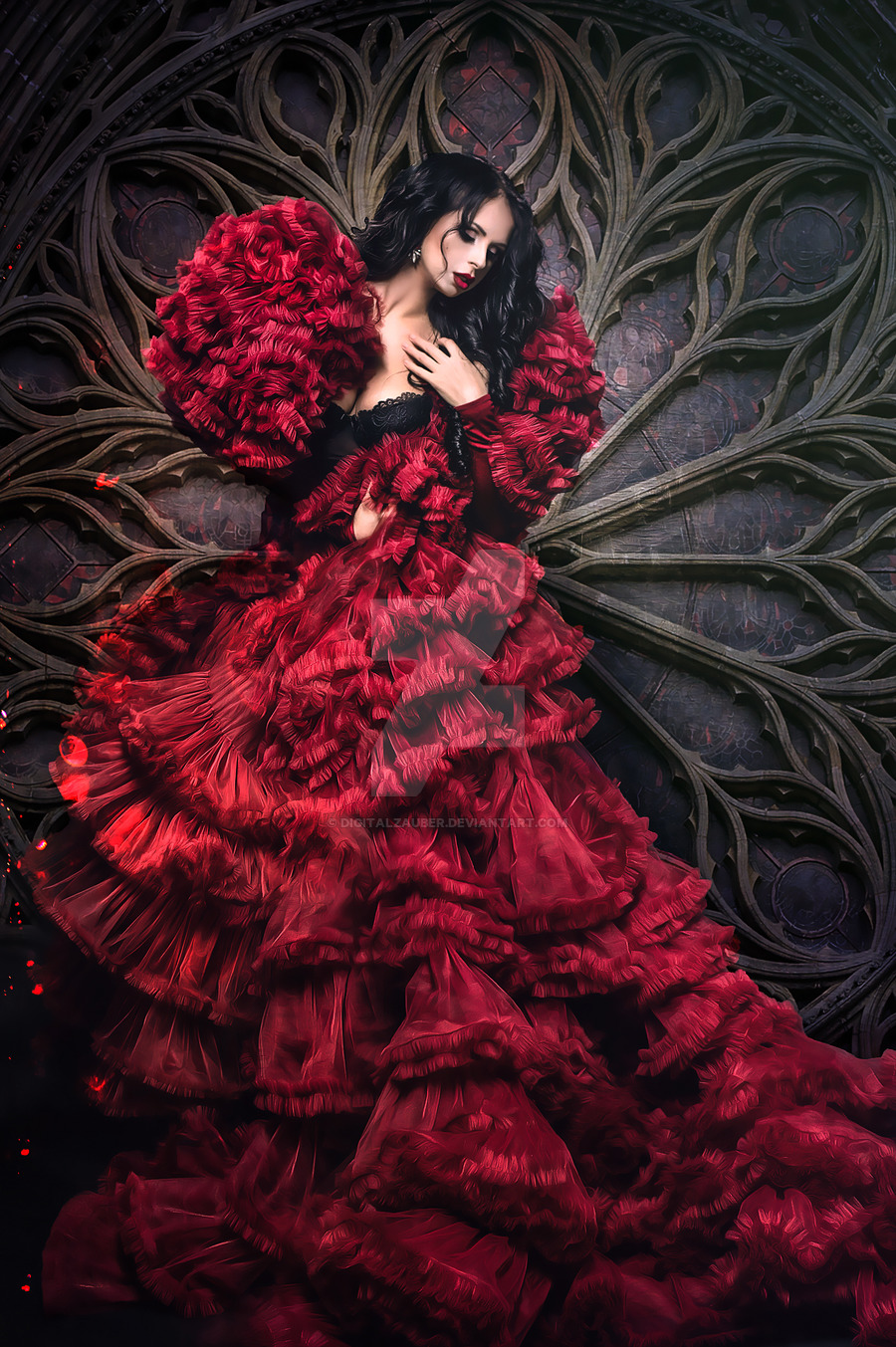 Фото Девушка в длинном темно-красном платье, by Digitalzauber