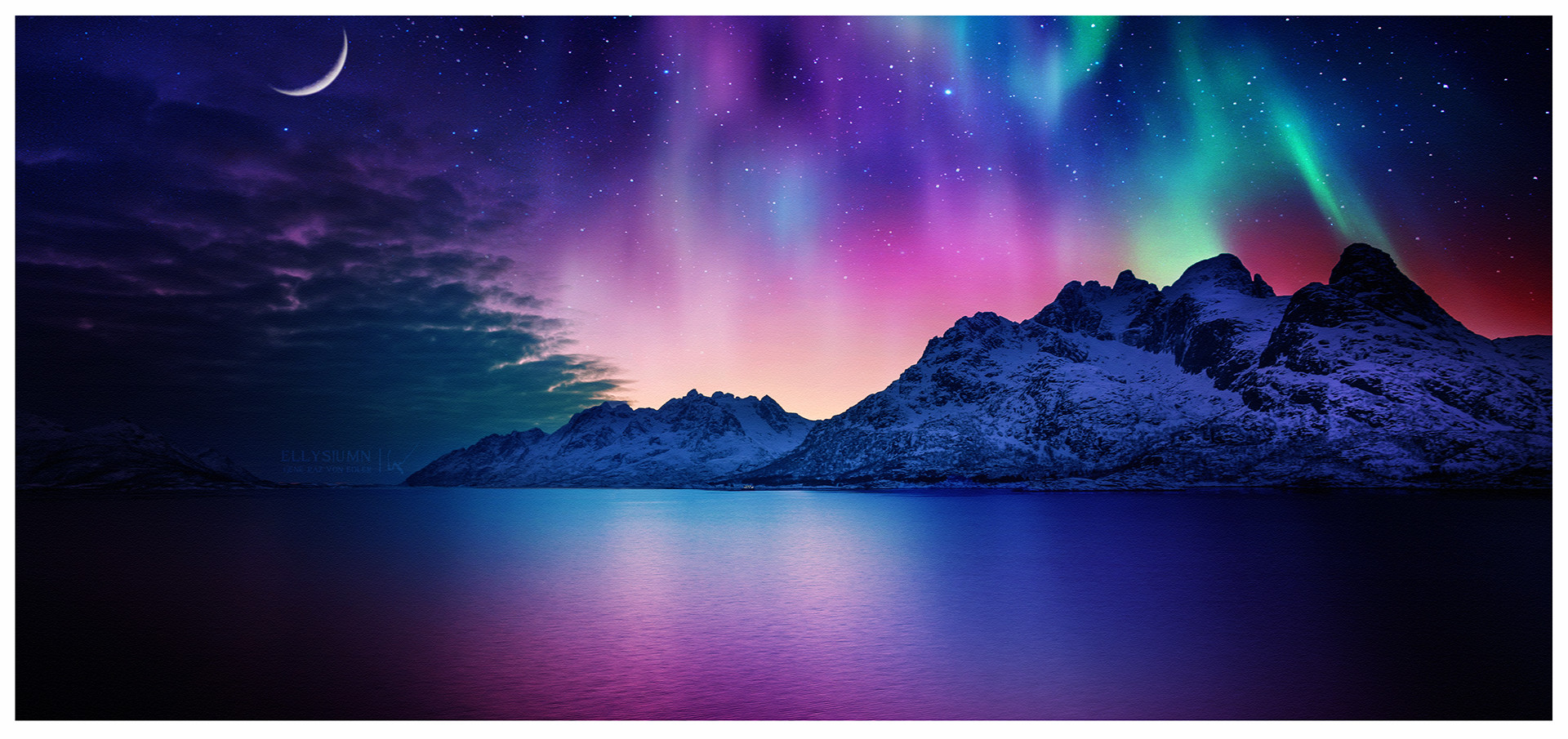 Фото Северное сияние над горами перед озером, by ellysiumn