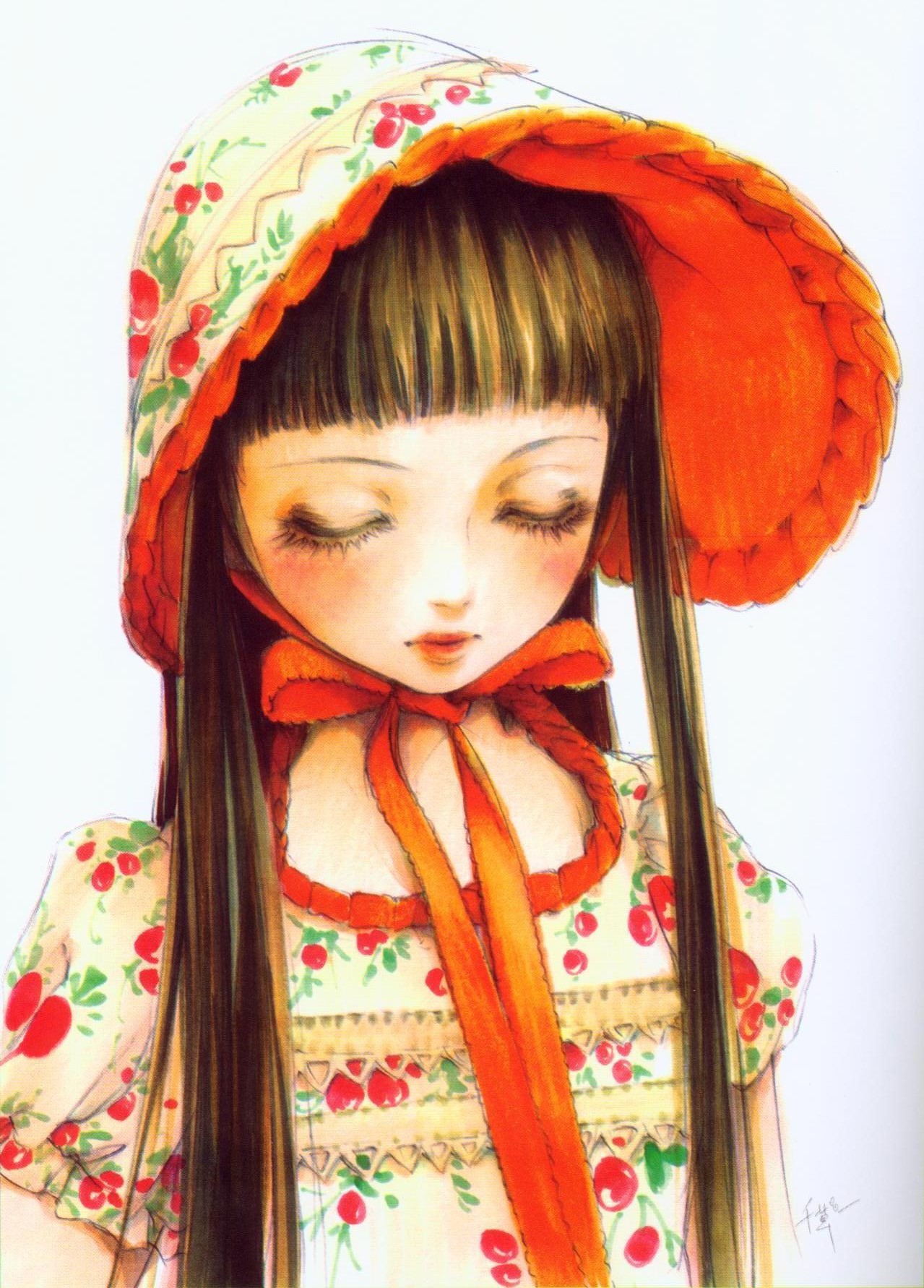 Фото Кукла с закрытыми глазами в капоре из манги Dolly Kiss, art by Chigusa