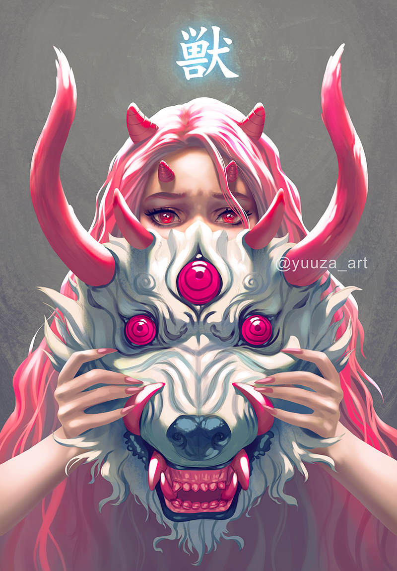 Фото Девушка-демон с маской в руках, by Yuuza