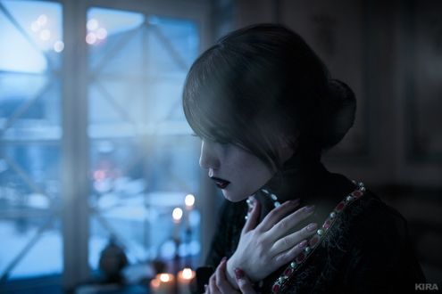 Фото Темноволосая девушка приложила руку к груди, косплей / cosplay на героиню игры Witcher / Ведьмак, by KIRA