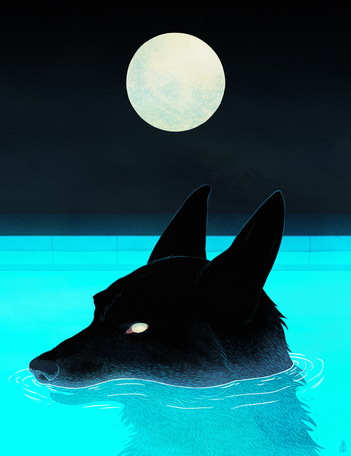 Фото Волк в воде на фоне полной луны, by Storenvy