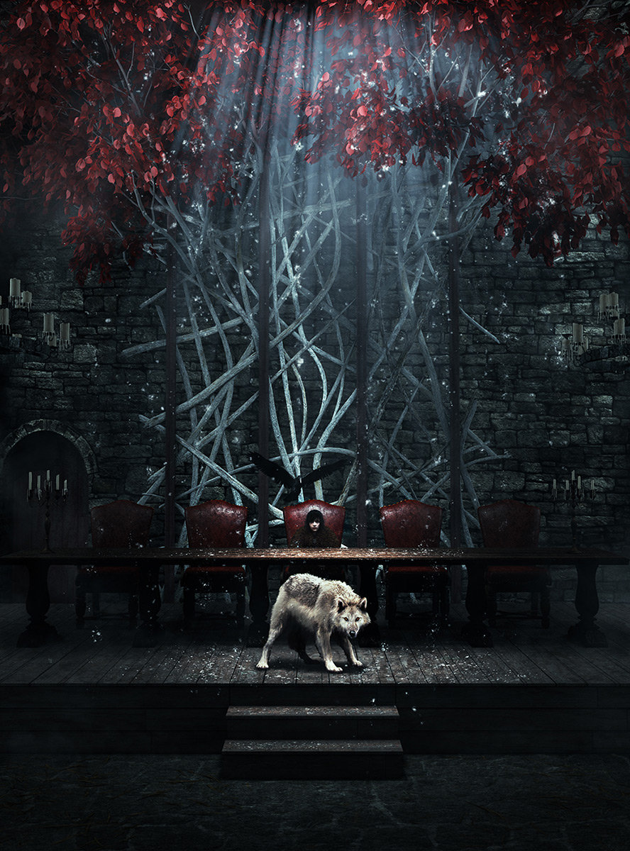 Фото Bran Stark / Бран Старк сидит за большим столом в замке Винтерфелла / Winterfell из сериала Game Of Trones / Игра Престолов, by CGMonkeyKing