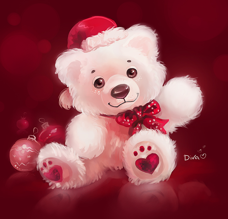 Фото Рождественский белый плюшевый медведь, by CurlyJul
