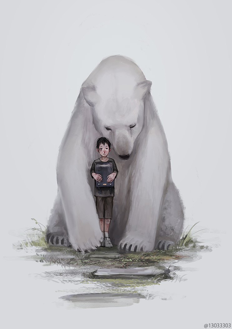 Фото Избитого школьника жалеет и оберегает белый медведь