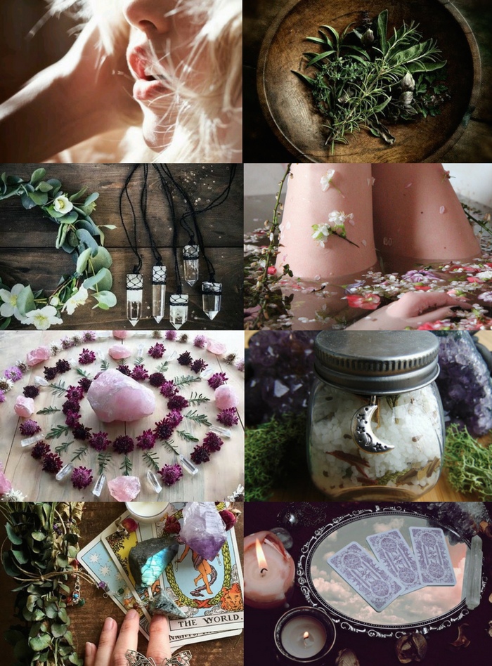 Фото Ведовская эстетика: белокурая девушка, травы, цветы, камни и карты Таро
