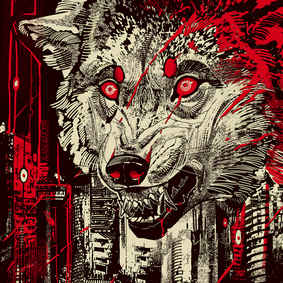 Фото Морда кровавого волка над городом, by Alaiaorax