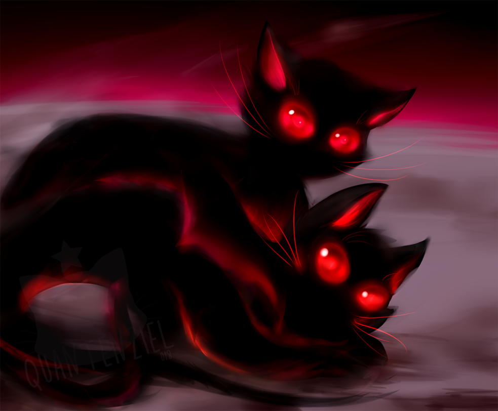 Фото Черные кот и кошка с красными глазами, by QuantenZiel