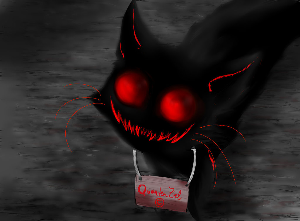 Фото Черный кот с красными глазами и табличкой на шее, by QuantenZiel