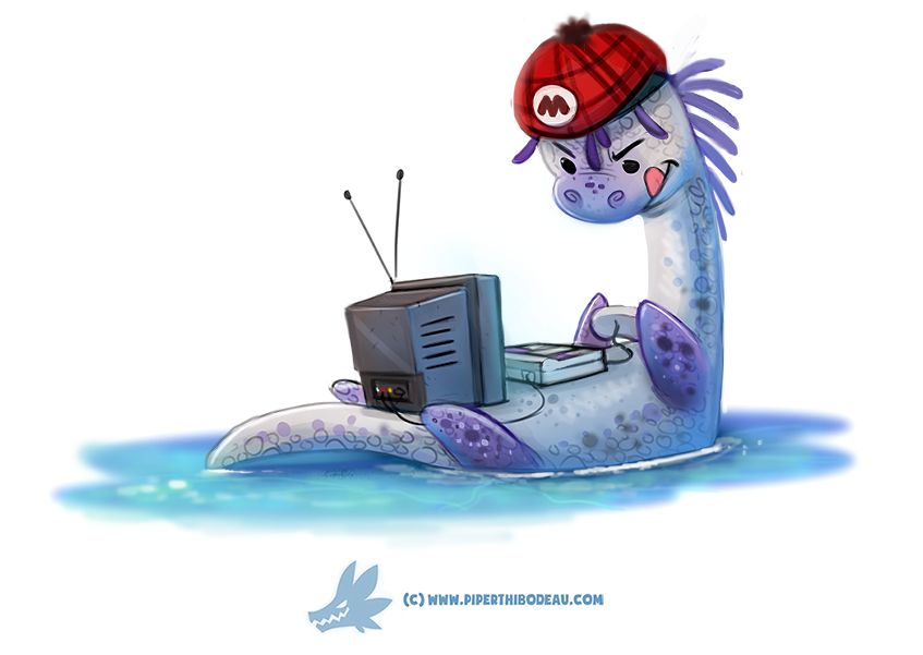Фото Лох-несское чудовище на воде смотрит телевизор, by Cryptid-Creations