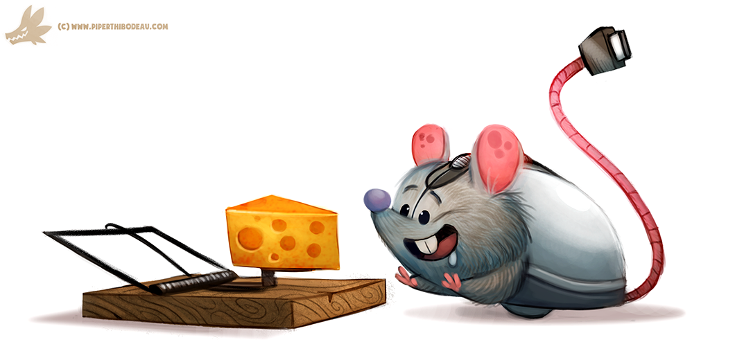 Фото Компьютерная мышка смотрит на сыр в мышеловке, by Cryptid-Creations