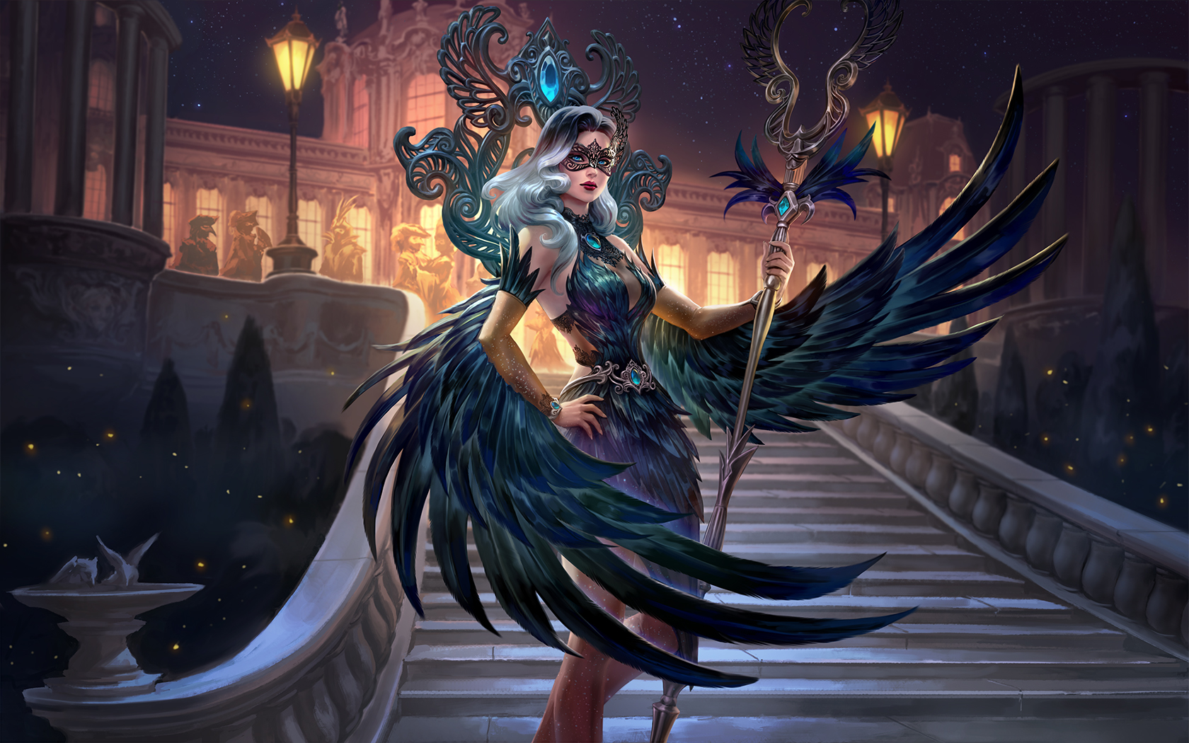 Фото Девушка с крыльями ворона с посохом в руке, by Scebiqu
