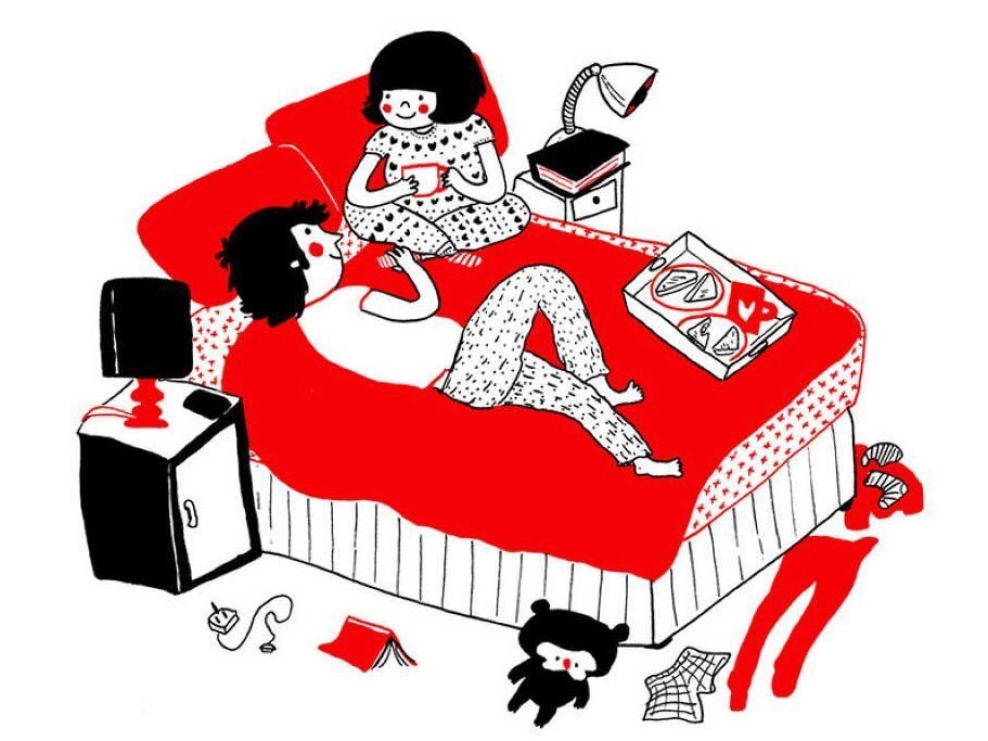 Фото Девушка и парень отдыхают на кровати, by Philippa Rice