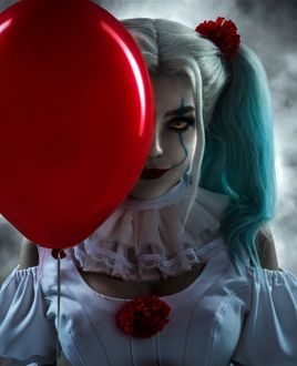 Фото Девушка в образе Harley Quinn / Харли Квин и клоуна Пеннивайза / Pennywise