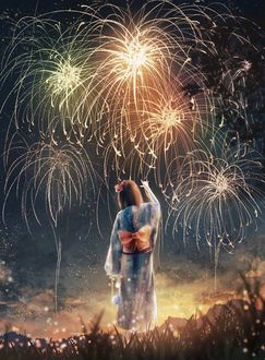 Фото Девушка любуется фейерверками, by amamori_oO