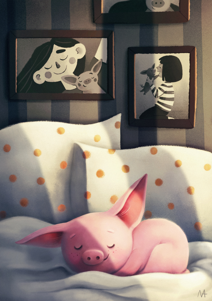 Фото Свинка спит на постели, by Markovkina