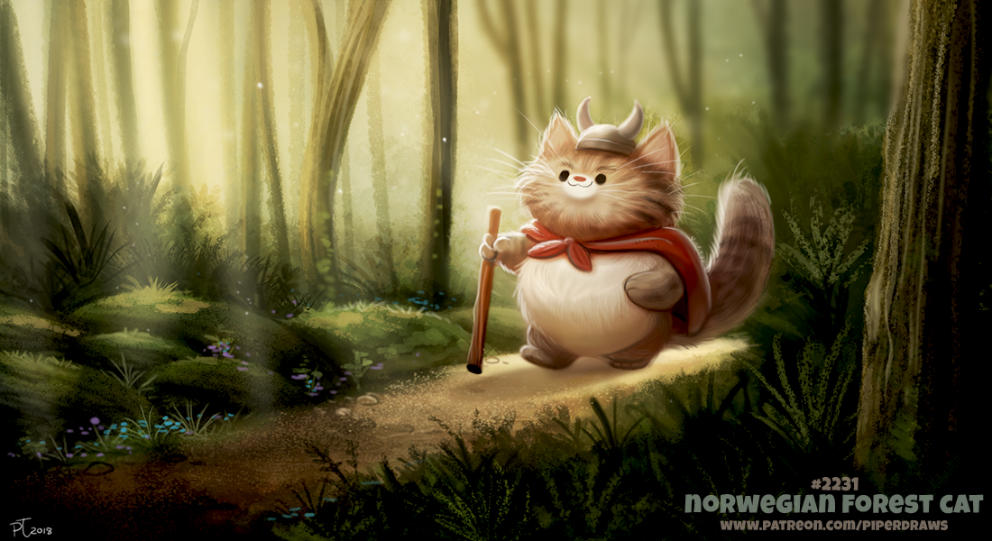 Фото Рыжий пухлый кот викинг в лесу (Norwegian Forest Cat), by Cryptid-Creations
