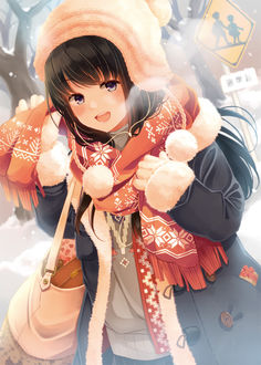 Фото Девочка в шапочке и с шарфом, с сумкой на плече, by Niichi