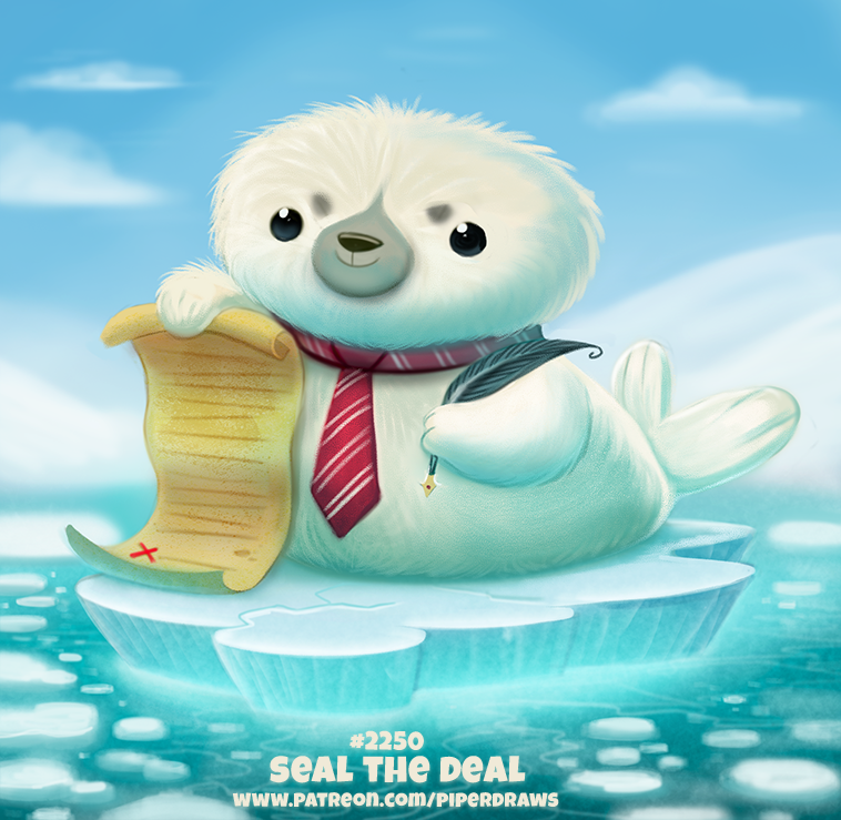 Фото Белый тюленчик с галстуком и листком на льду (Seal the Deal), by Cryptid-Creations