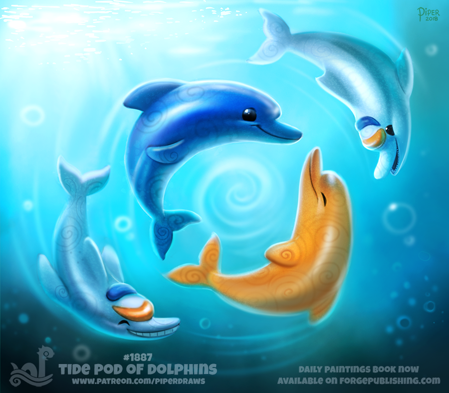 Фото Четыре дельфина под водой (Tide Pod of Dolphins), by Cryptid-Creations