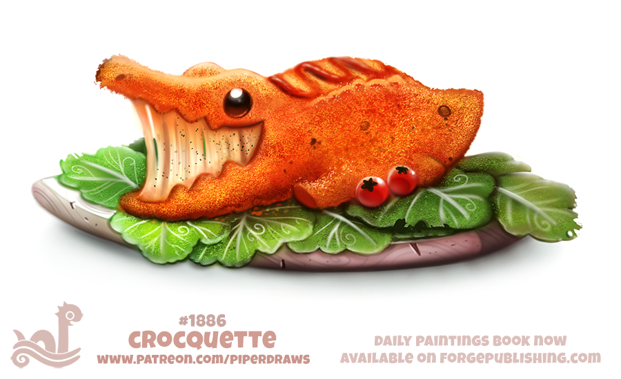 Фото Плавленый сыр крокодил лежит на листочках салата с двумя маленькими помидоркаим в тарелке (Crocquette), by Cryptid-Creations