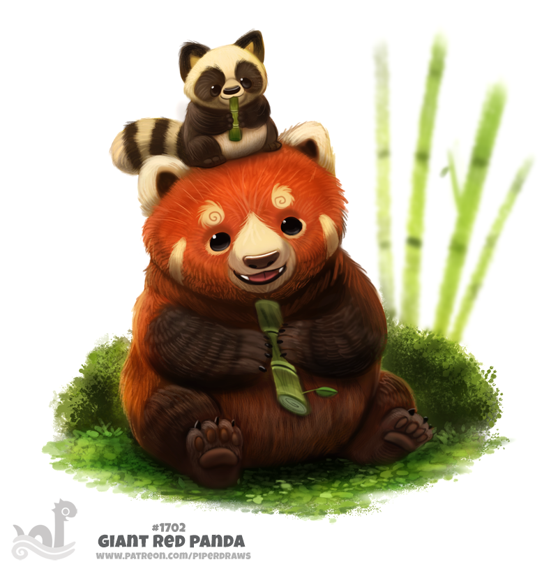 Фото Маленькая панда сидит на голове красной большой панды (Giant Red Panda), by Cryptid-Creations