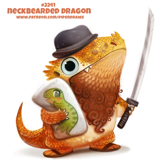 Фото Дракончик с шляпке держит в одной лапке катану, а в другой подушку (Neckbearded Dragon), by Cryptid-Creations