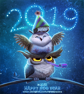 Фото Три совы, и ночное небо на котором светит звезды 2019 (Happy Hoo Year), by Cryptid-Creations