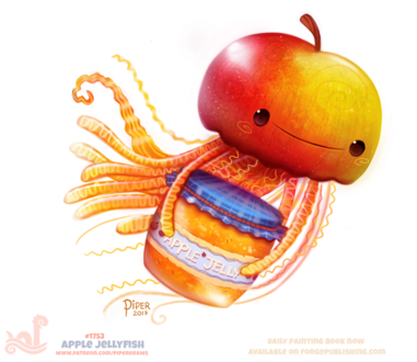 Фото Медуза в образе яблока с баночкой яблочного варенья (Apple Jellyfish), by Cryptid-Creations